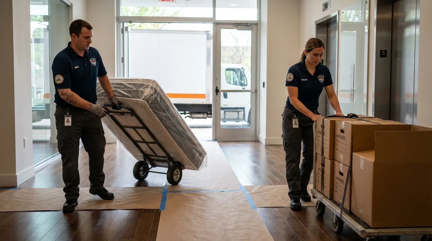 Professional apartment movers loading elevator in Anthony, NM