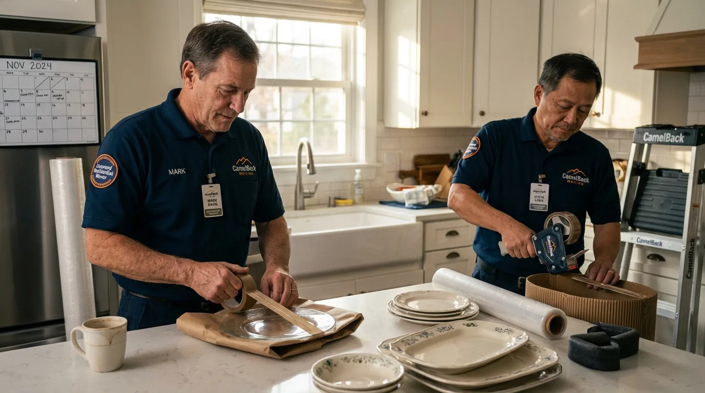 Professional crew packing kitchen dishware in Anthony, NM